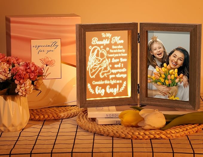 Tiblue Mother's Day Gift from Daughter Son, Mother Daughter Picture Frame & Acrylic Plaque with Night Light, Mother-in-Law Gifts from Daughter-in-Law New Mom Gifts for Women