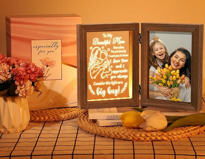 Tiblue Mother's Day Gift from Daughter Son, Mother Daughter Picture Frame & Acrylic Plaque with Night Light, Mother-in-Law Gifts from Daughter-in-Law New Mom Gifts for Women