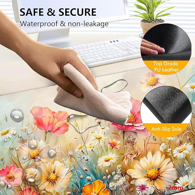 Heated Mouse Pad with 3 Levels Heated & 3 Hours Auto Shut-Off Mouse Pad for Warming Hands in Office Home, 23.6" x 14.2"Large Safe Desk Mat Hand Warmer，Colorful Flowers