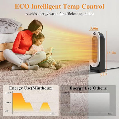 Minthouz Space Heater, 1500W Electric Portable Heaters for Indoor Use with Thermostat, Fast Heating, 70° Oscillating, 3 Heat Settings, Carry Handle, 12H Timer Ceramic Heat for Office, Bedroom, Home