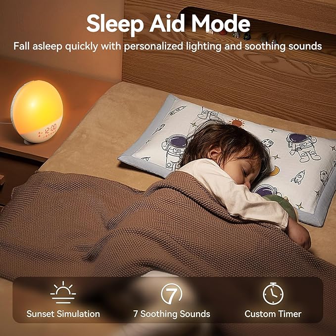 Wake Up Light Sunrise Alarm Clock with 10,000 Lux Therapy Light, White Noise Machine, Sleep Aid, 11 Soothing Colors, Dual Alarms & Snooze