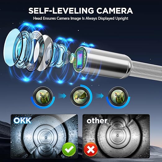 Sewer Camera, Self-Leveling Drain Camera with 7mm Thicker Cable, 305ft/91.5M Range, 9" 1080P HD Monitor, IP68 Waterproof for Pipe Inspection, DVR Snake Cam with Distance Counter & 32GB Card