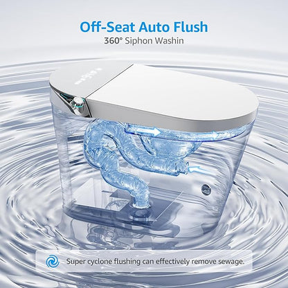 Smart Toilet with Bidet Built In, Auto Open & Close, Foot Sensor Flush, Heated Seat, Warm Water, Dryer, Tankless Dual Flush Elongated Toilet, Foam Shield, LED Night Light & Remote Control