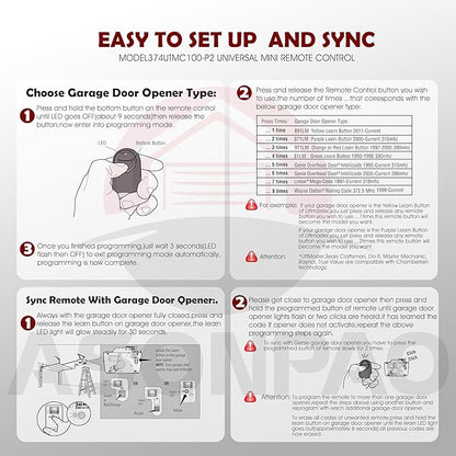 LiftMaster 374UT 2-Button Mini Universal Garage Door Opener Remote - Pack of 2【3-Year-Warranty】