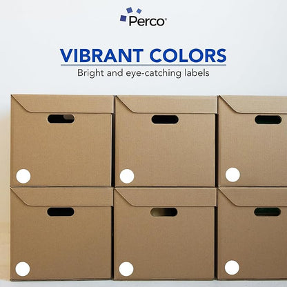 Perco White 2-Inch Perforated Circle Dot Sticker Labels — 250 Round Stickers Per Roll — with Permanent Adhesive for Organizing, Color Coding, Bin Labeling, Packaging Alerts — Made in USA