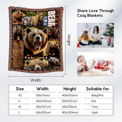 Blankets for Dad, Bear Blanket Gifts for Men Boys Adults, 50"x60" Forest Animal Throw Gift for Hunters - Soft, Fuzzy & Cozy Flannel Throws Wildlife Country Decor