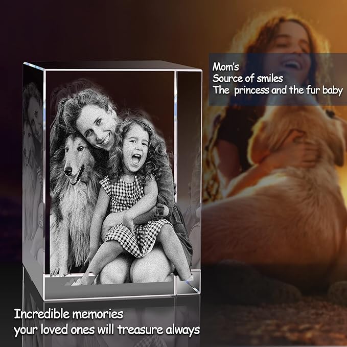 3Dpixdance 3D Crystal Photo (Large, Portrait), Christmas Personalized Gift, Personalized Gifts with Your Photo for Dad,Mom, Wife, Husband, Engraved 3D Crystal Picture, Customized Gift for Christmas, Birthday, Wedding, Anniversary, Memorial, Father’s Da...