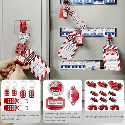 SAFBY 2-in-1 Lockout Tagout (Loto) Kits–Complete OSHA Safety Group Lock Out Hasps, Tag Out Clamp-On Circuit Breaker Lockout for Universal Multi- Pole Breaker Electrical Kits Station (2 Kits in 1)