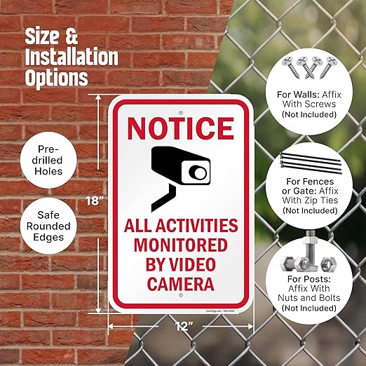 SmartSign Notice All Activities Monitored By Video Camera Sign - 2 Pack, 18 x 12 inch, 2mm Aluminum Composite, Red/Black on White, Made in USA