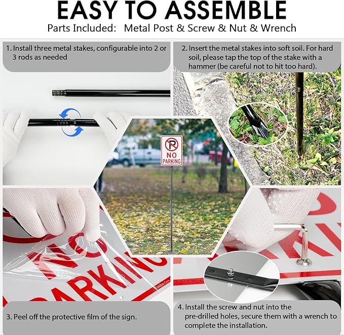 Faittoo Large No Parking Sign with 54" Metal Thick Stake, 2 Pack 14"x10" Rust Free Heavy Aluminum, Reflective, Fade Resistant, Easy to Mount, Outdoor Use