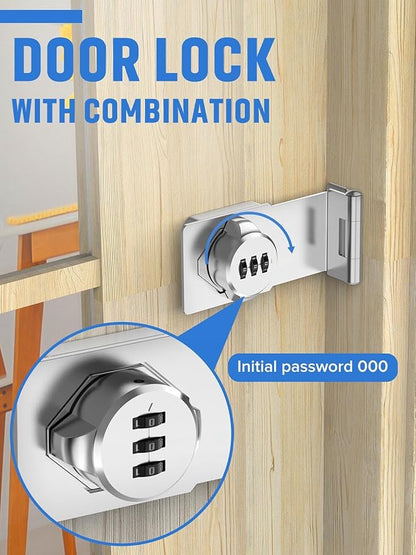 Cabinet Password Hasp Locks, 90 Degree Barn Door Lock, Household Security Combination Latch for Locker, Fence, Bathroom, Outdoor, Garden (Silver-1PC)