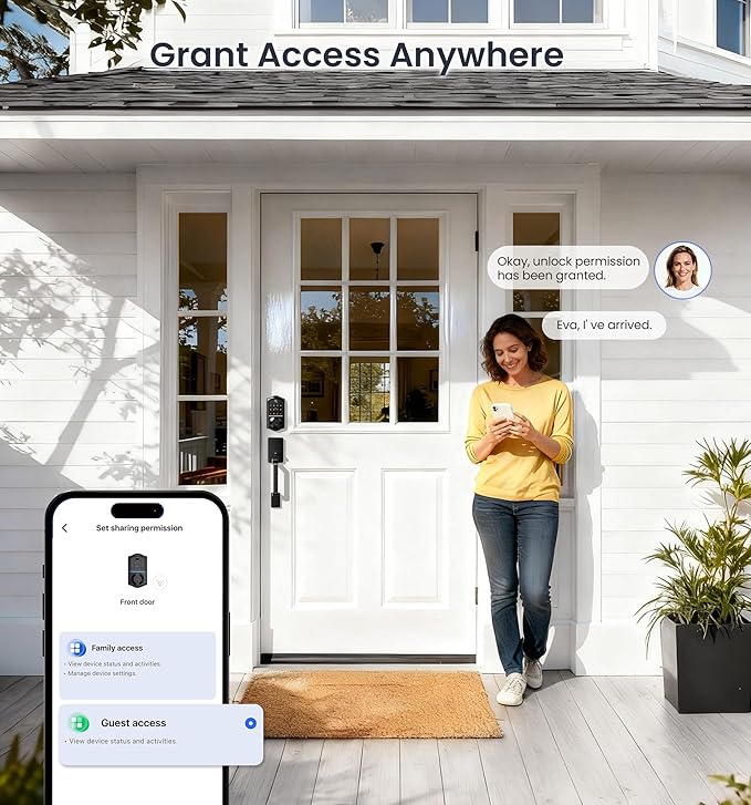 Veise VE017-D Fingerprint Smart Front Door Lock Set, App Control, 8-in-1 Keyless Entry Deadbolt with Lever Handle, Emergency Power Port, Auto Lock, Touchscreen Keypad, Easy Install, Matte Black
