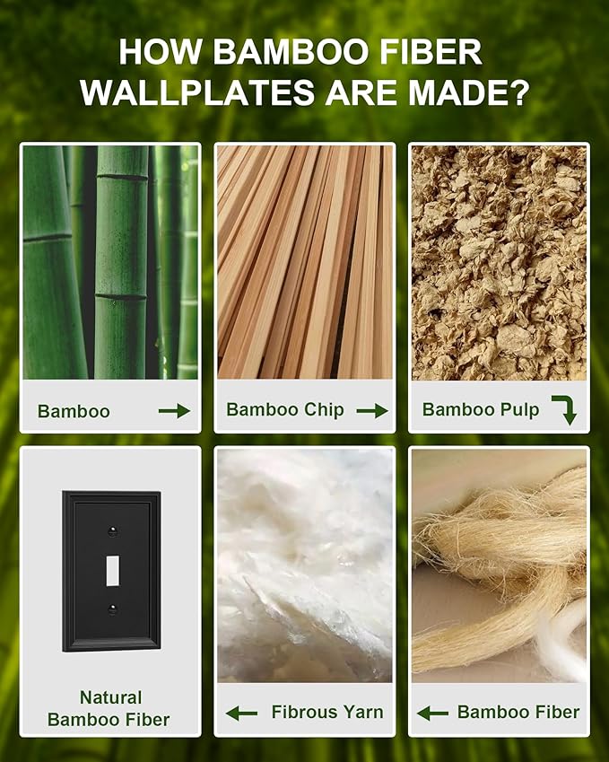 2-Pack Single Toggle Light Switch Covers Wall Plate, Black Decorative Switch Plate Covers, 1 Gang Natural Bamboo Fiber Wall Plate, Corrosion Resistant