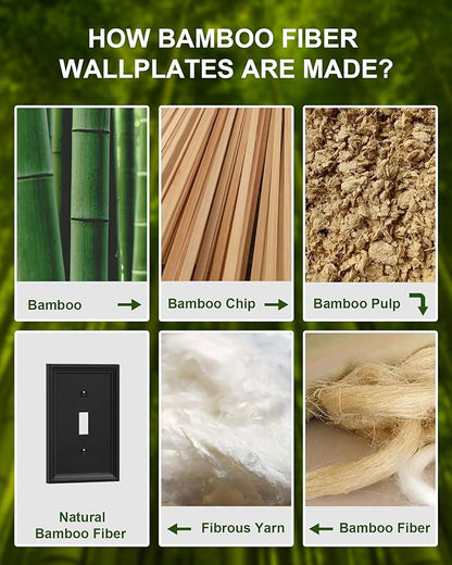 6-Pack Single Toggle Light Switch Covers Wall Plate, Black Decorative Switch Plate Covers, 1 Gang Natural Bamboo Fiber Wall Plate, Corrosion Resistant