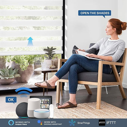Grandekor Motorized Zebra Blinds with Remote Control,No Drill No Tools Cordless Dual Layer Zebra Blinds for Windows,Electric Zebra Shades Custom Size