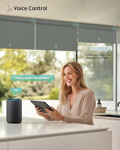 Yoolax Motorized Blinds with Remote, Smart Blinds for Windows Blackout Automatic Shades Compatible with Alexa Remote Control Roller Window Shades with Valance, Custom Size (V-Pigeon Grey)