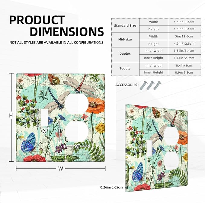 Dragonflies Flowers Butterfly 2 Gang 1 Toggle 1 Outlet Outlet Light Switch Cover Decorative Wall Plate Cover For Home Living Bedroom Kitchen Decorative