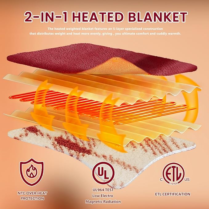 Heated Electric Blanket Queen Size - 84"x90" Flannel Heating Blanket with 10 Heating Levels & 5 Time Settings Over-Heat Protection, Winter Warmer for Adults with ETL Certification（Red）