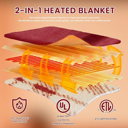 Heated Electric Blanket Queen Size - 84"x90" Flannel Heating Blanket with 10 Heating Levels & 5 Time Settings Over-Heat Protection, Winter Warmer for Adults with ETL Certification（Red）