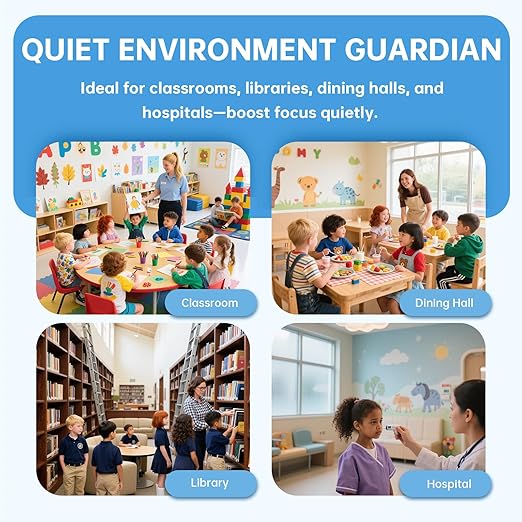 Noise Detector with Traffic Light Alert & Adjustable dB Threshold & Volume, Temp & Humidity Display, for Classroom Noise Control, Fun Interaction for Easy Noise Management