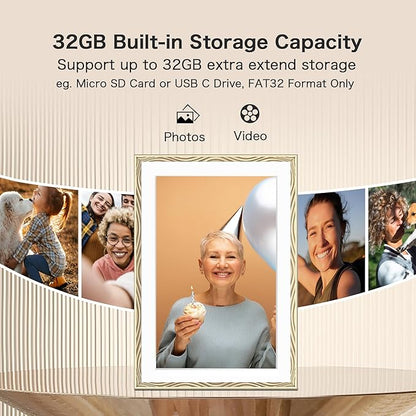 Digital Picture Frame, 10.1'' Frameo Digital Frame Wifi, 32GB Memory, 1280*800 HD Touch Screen Digital Photo Frame, Wall Mountable, Share Instantly, Anniversary, Birthday Gifts for Women, Mom, Golden