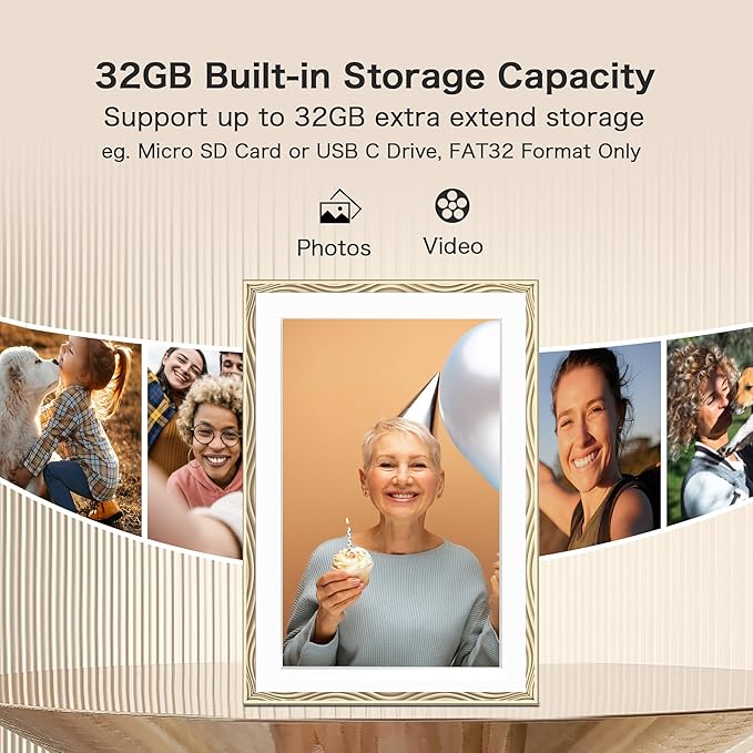 Digital Picture Frame, 10.1'' Frameo Digital Frame Wifi, 1280*800 HD Touch Screen, 32GB Memory, Wall Mountable Digital Photo Frame, Auto-Rotate, Share Instantly, Wedding, Birthday Gifts for Mom, Gold