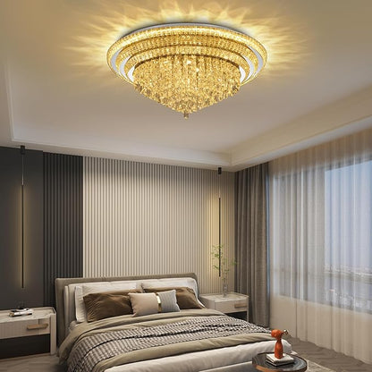 COCOSTAR Sliver Elegant LED Crystal Raindrop Ceiling Light with Remote and APP, 40" Modern Flush Mount Chandelier Light Fixture, 3CCT Dimmable, for Living Room Kitchen Island Bedroom Entryway Foyer