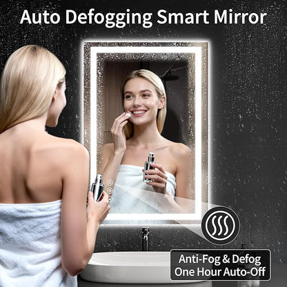 26"x38" LED Bathroom Mirror with Lights, Dimmable, Anti-Fog, Lighted Bathroom Vanity Mirror for Wall, Backlit + Front Lit, Memory Function, Shatter-Proof, Tempered Glass