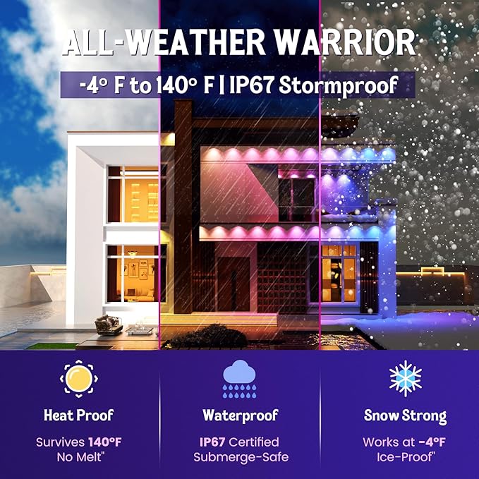 Fitop Permanent Outdoor Lights, 200FT RGB Smart LED Eaves Lights for House, Extendable Waterproof Outdoor Lights Strip, Music Sync, APP/Voice/Remote Control, Compatible with Alexa/Google