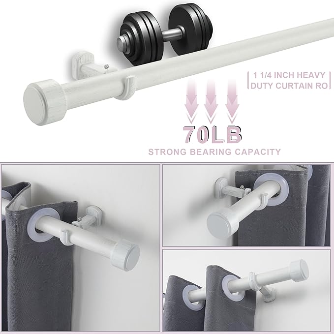 Heavy Duty Curtain Rods,1 1/4" Large Diameter Premium Nonadjustable Curtain Rod,42in/3.5ft Custom Window Treatment Rods with Durable Aluminum Brackets and End Caps,White Finish