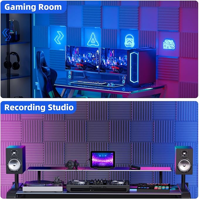 36 Pack Sound Proof Foam Panels for Wall with Self Adhesive, 2" X 12" X 12" High Density Acoustic Panels Sound Absorbing Quick-Recovery, Wedges Soundproof Wall Panels for Gaming & Studio Decor - Gray