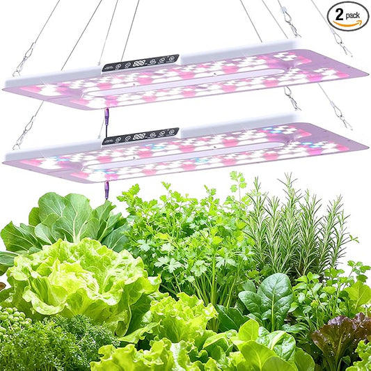 22" x 10" Grow Lights for Indoor Plants and Vegetables, Full Spectrum LED Growing Lamp for Indoor Garden Greenhouse - Features Two Smart Light Mode, 12~23H Timer - 2 Pack (2 in Series White)