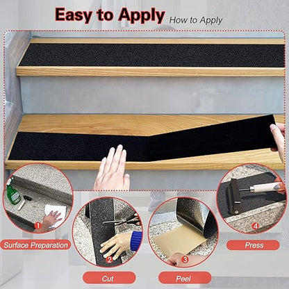 S&X Anti Slip Tape 3 Inch x 60 Ft, High Traction Grip Tape for Stairs Steps, Non-Skid Roll Non Slip Stair Tread Outdoor Indoor Waterproof, Weather-Resistant, Black