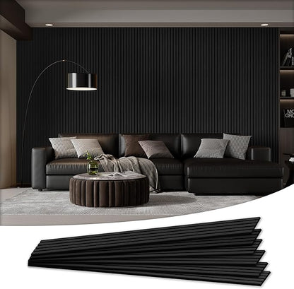 Wood Salt Acoustic Wall Panels, 6 Piece 94" x 7.9" x 0.8" Soundproof Wooden Wall Panels, 3D Fluted Sound Absorbing Panel, Matte Black