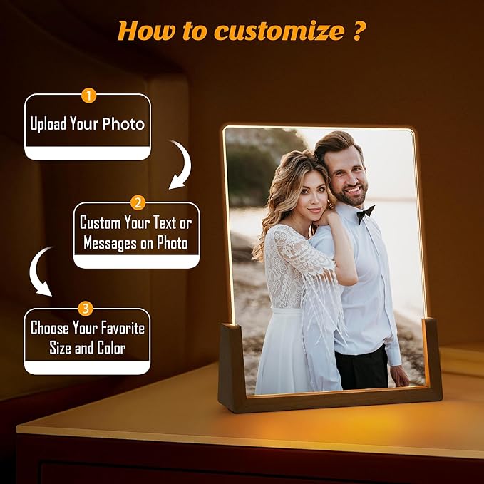 NAZENTI Personalized Picture Frame with Led Light, Custom Photo Collage Frame Lamp, Custom Picture Gifts, Couple Photo Lamp, Wedding Gift for Couple, Valentine Day Gifts for Girlfriend Boyfriend