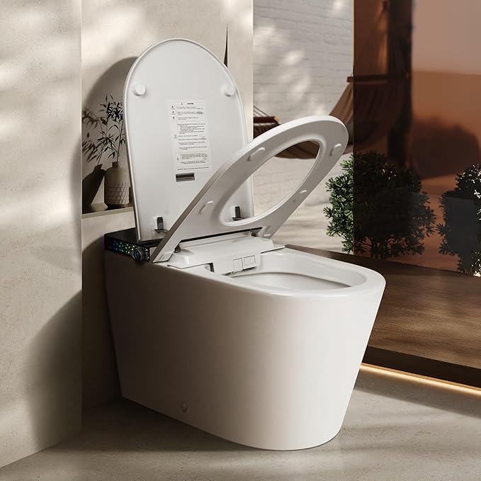 Smart Toilet, ADA Height Elongated with Quiet Dual Pump, 4-Level Heated Seat, Foot Sensor & Automatic Flushing, LED Light