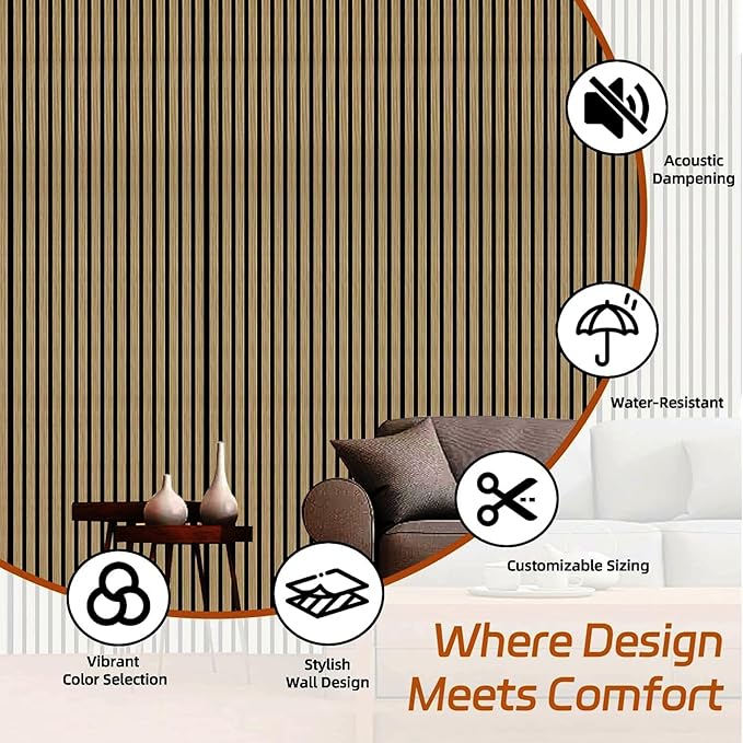 Wood Wall Panels, 45.3" x 23.6" Acoustic Panels for Wall and Ceiling, 3D Fluted Sound Absorbing Panel for Interior Wall Decor Noise Reduction (4Pcs-White Oak)
