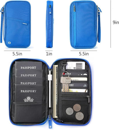VanFn RFID Travel Passport Wallet, Family Passport Holder, Trip Document Organizer P.Travel Series (Nylon - Blue)