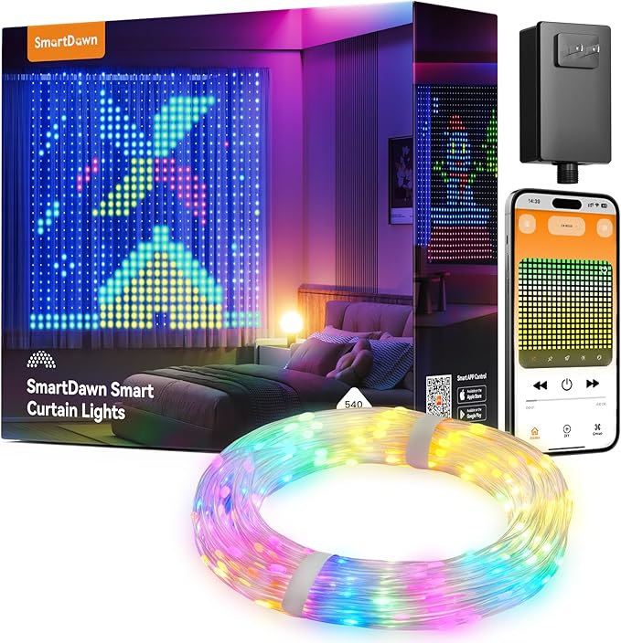 540 RGBIC LEDs Smart Curtain Lights with DIY GIF, 4.9x6.6ft Color Changing Christmas Wall Lights with APP, IP65 Waterproof String Fairy Lights for Indoor Outdoor Bedroom Window Garage