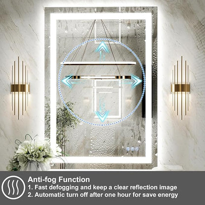 GLSLAND 24"x36" LED Bathroom Mirror with Lights, Dimmable Front and Backlit Vanity Mirrors, Wall Mounted Anti-Fog Lighted Mirror, Horizontal/Vertical Hanging