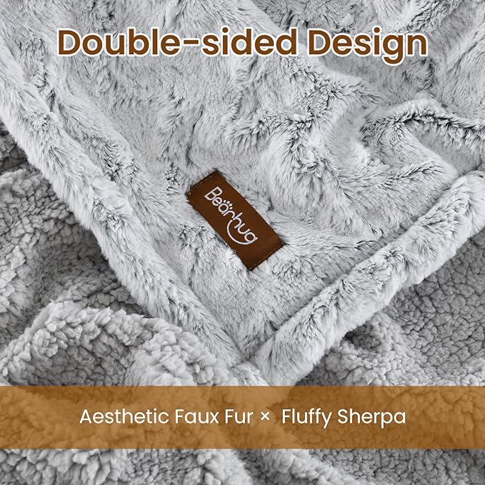 Bearhug Electric Blanket King Size 100" x 90" Dual Controllers Heated Blanket, 10 Heat Settings, 1-12 Hour Auto Shut-Off, Faux Fur & Sherpa Dual-Sided, Machine Washable, Gift-Ready Elegant Packaging