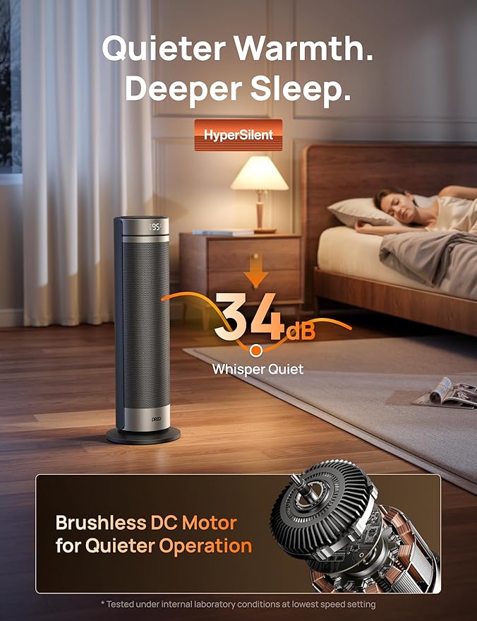 Dreo Space Heater for Large Room, 23 Inch Electric Heaters for Indoor Use, 8 Safe Protection Tower, 70° Oscillation, PTC Ceramic with Thermostat and Remote, Quiet, 12H Timer, Bedroom, Office