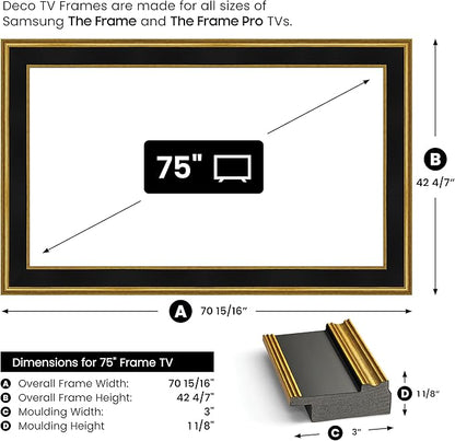 Antique Gold & Black 75" Premiere Deco TV Frame - Compatible ONLY with Samsung The Frame TV and Pro TVs (Fits 2021-2025, LS03A, LS03B,LS03C,LS03D,LS03FA,LS03FW)