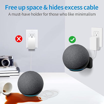PlusAcc Wall Mount for 4th Gen - Space-Saving Stand Shelf Compatible with Google Home Mini & 4th Generation, Metal Bracket with Cable Management（Black）