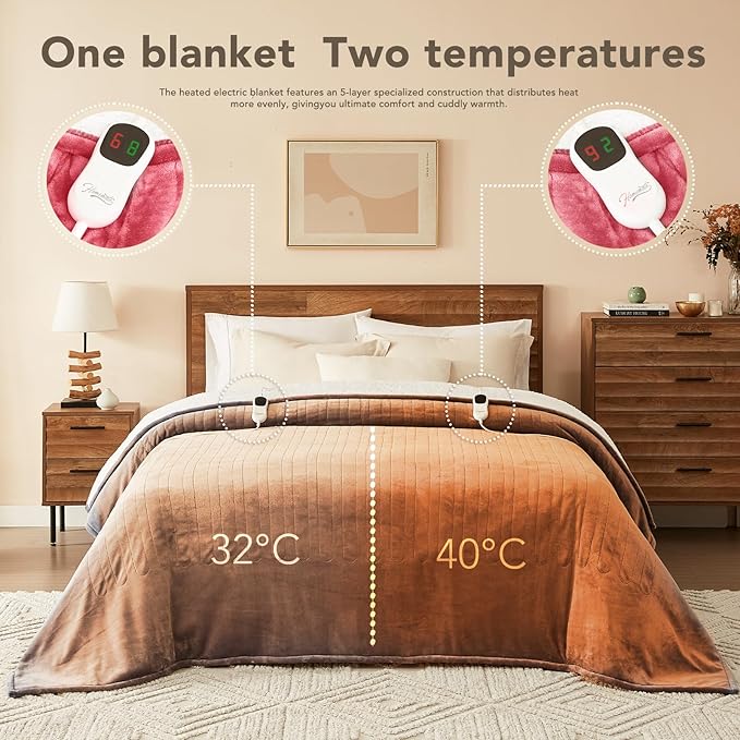 Homemate Electric Heated Blanket Full - 72"x84" Heating Bed Blankets Throw with 10 Heating Levels 8 Hours Auto Off Fast Heating Over-Heated Protection Ultra Soft Warm Flannel ETL Certified