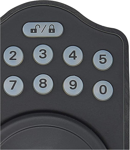 Amazon Basics Traditional Electronic Keypad, Keyless Entry Door Lock Deadbolt with Handle Set, Key Pad Front Door with Knob, Traditional Door Locks for Front Door, Door Handle, Matte Black, 6-Pack