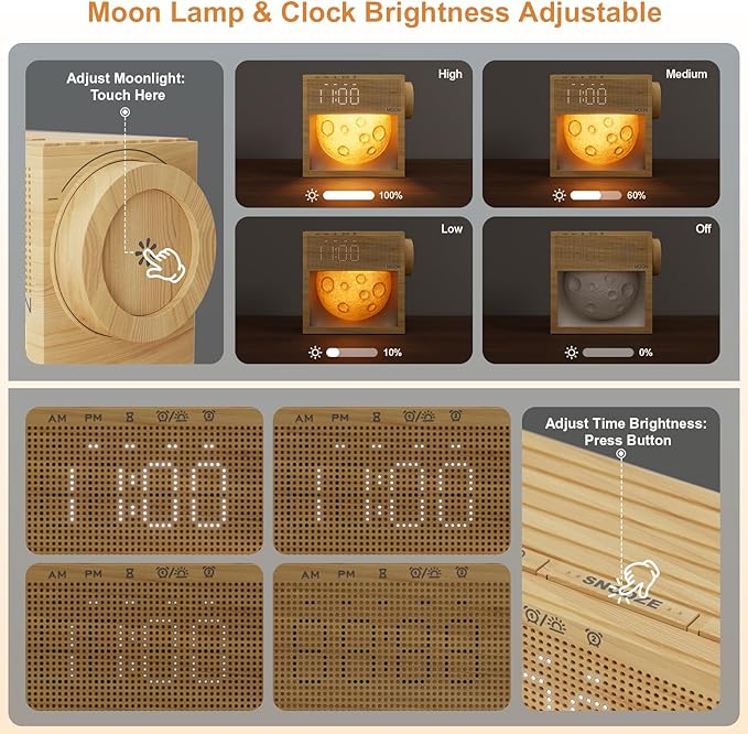 Sunrise Alarm Clock, Sound Machine & Gentle Wake-Up Light, Dual Alarms 20 Natural White Noise Machine for Heavy Sleepers Adults, Snooze, Timer, Dimmable Bedroom Bedside Moon Lamp, Better Sleep Gifts