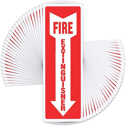 Fire Extinguisher Sign Sticker - 36 Pack - 4" X 12" - 5 Mil Vinyl - Bright Red White Colors - Durable Self Adhesive, Weatherproof, UV Protected - Ideal for Inside Office or Boat