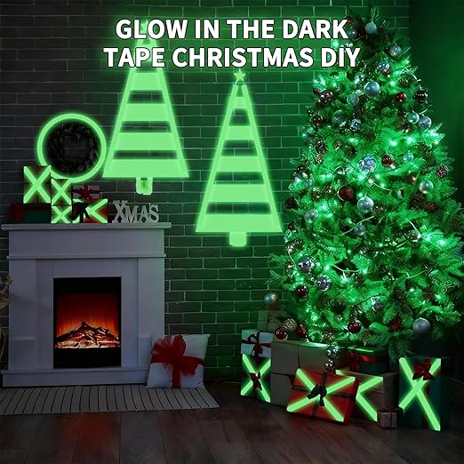 SWRT Glow in The Dark Tape 33FT x 0.5Inch, Long-Lasting Bright Fluorescent Glow Tape for Christmas Dector, Strong Adhesive Waterproof Glow in The Dark Stickers for Night Decorations, Stairs,Exit Sign