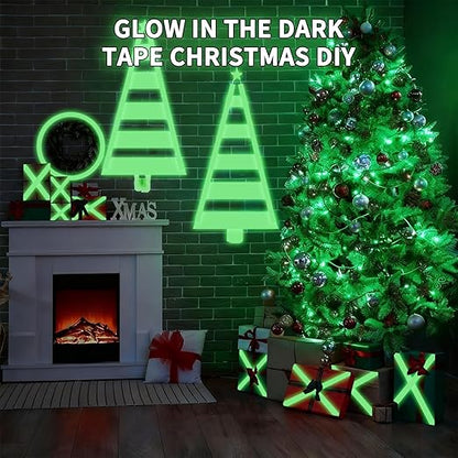 SWRT Glow in The Dark Tape 33FT x 0.5Inch, Long-Lasting Bright Fluorescent Glow Tape for Christmas Dector, Strong Adhesive Waterproof Glow in The Dark Stickers for Night Decorations, Stairs,Exit Sign